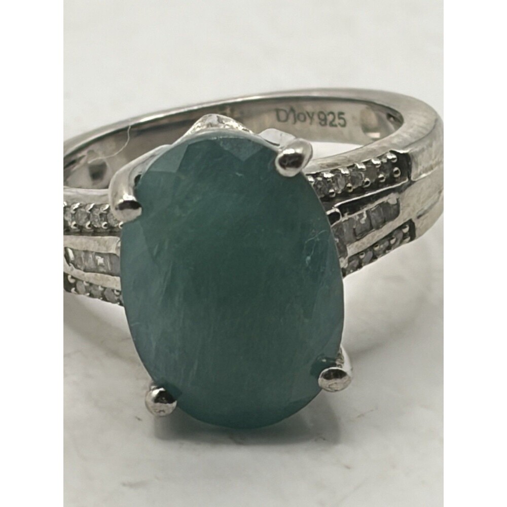 D'Joy Signed Sterling Silver Grandidierite clear stones Ring Size 7, 925